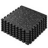 MotionGrey black speckled rubber gym flooring mat, stack of six interlocking tiles.