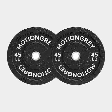 Pair of speckled MotionGrey 45 lb bumper weight plates