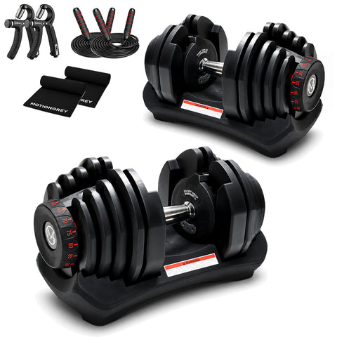 MotionGrey 90lb QuickLift Pro Adjustable Dumbbells