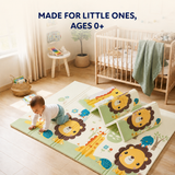 Baby playing on the Blessy foldable play mat, designed for little ones ages 0 and up