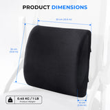 Black lumbar support cushion with dimensions and weight