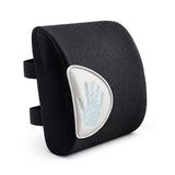 Black mesh lumbar support cushion with dual chair straps