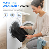 Woman placing the removable lumbar cushion cover in a washing machine