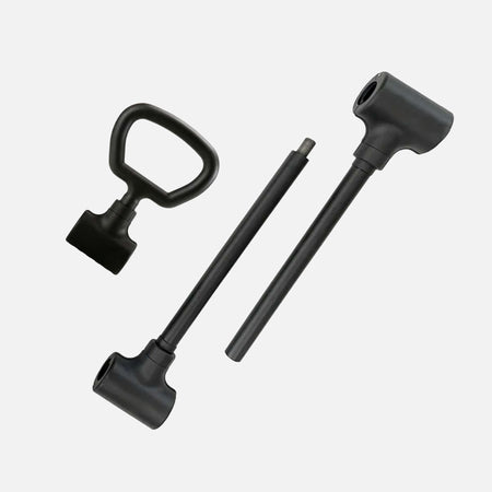 Black kettlebell handle and barbell connector components for adjustable dumbbells