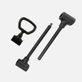 Black kettlebell handle and barbell connector components for adjustable dumbbells