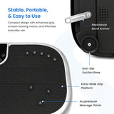 Close-up of vibration plate grip surface, massage points, band anchor, and suction foot