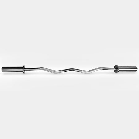 Silver EZ curl bar with angled shaft and weight sleeves