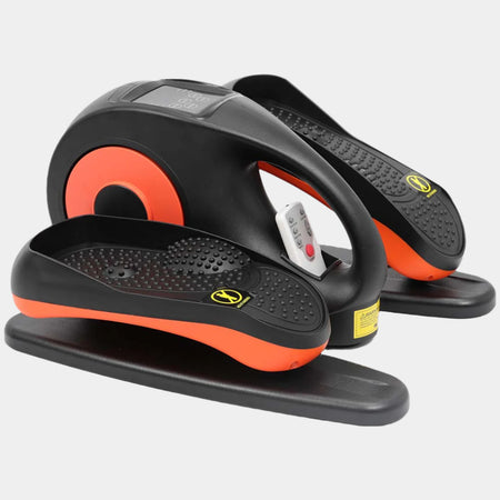 Black and orange under-desk elliptical with two textured pedals
