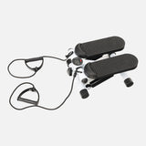 Mini elliptical stepper viewed from above with two resistance bands extended