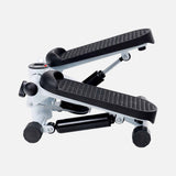 Mini elliptical stepper in side view with one pedal raised