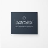 MotionCare extended two-year warranty coverage graphic for standing desks