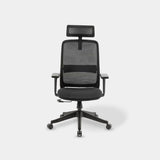 Black NovaCloud ergonomic office chair with mesh back and headrest, front view