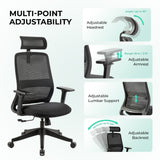 NovaCloud chair adjustable headrest, armrests, lumbar support, and reclining backrest