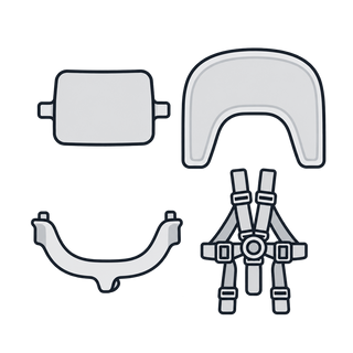 Wooden high chair accessory set with tray, back support, guard and harness