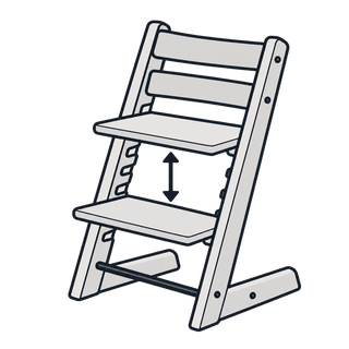 Wooden high chair with adjustable seat and footrest