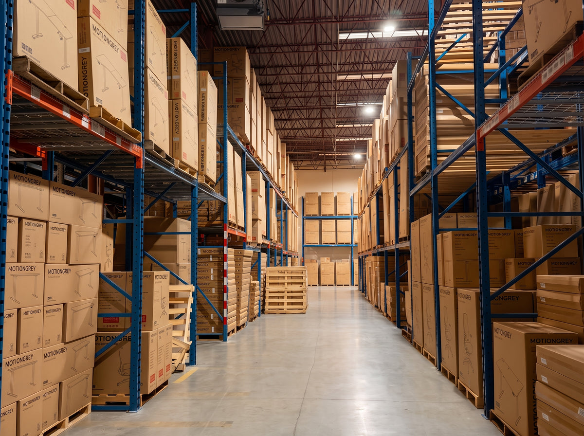MotionGrey office furniture prepared for shipping from a Canadian warehouse