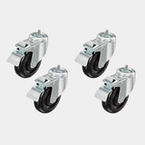 Set of four silver lockable table casters with black wheels